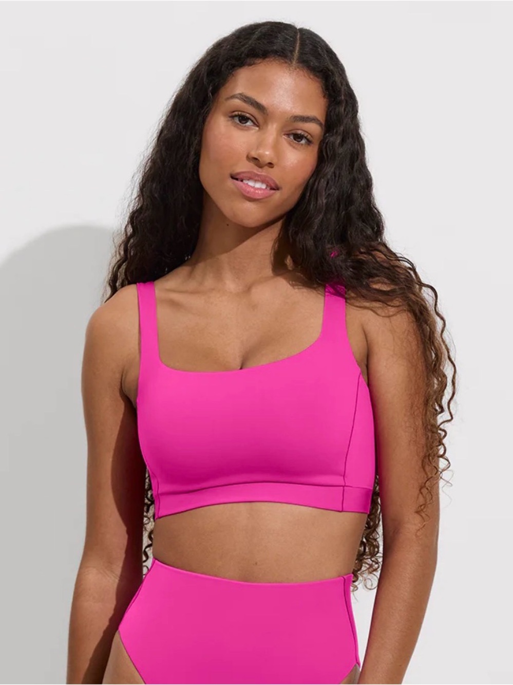 Left On Friday Hot Pink Square-Neck Swim Top